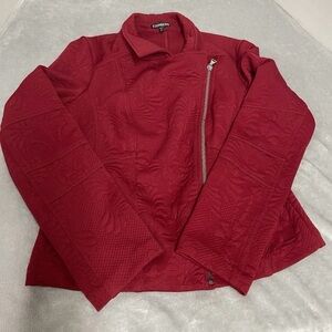 Express Medium Red Texter Moto Jacket Zip Up Bottom Clips Preowned